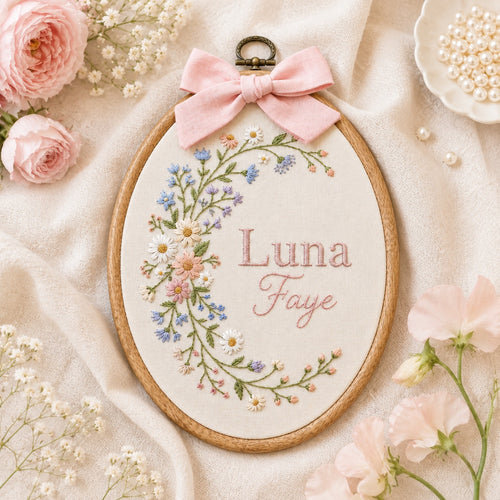 Personalized Oval Embroidery Hoop with Baby Floral