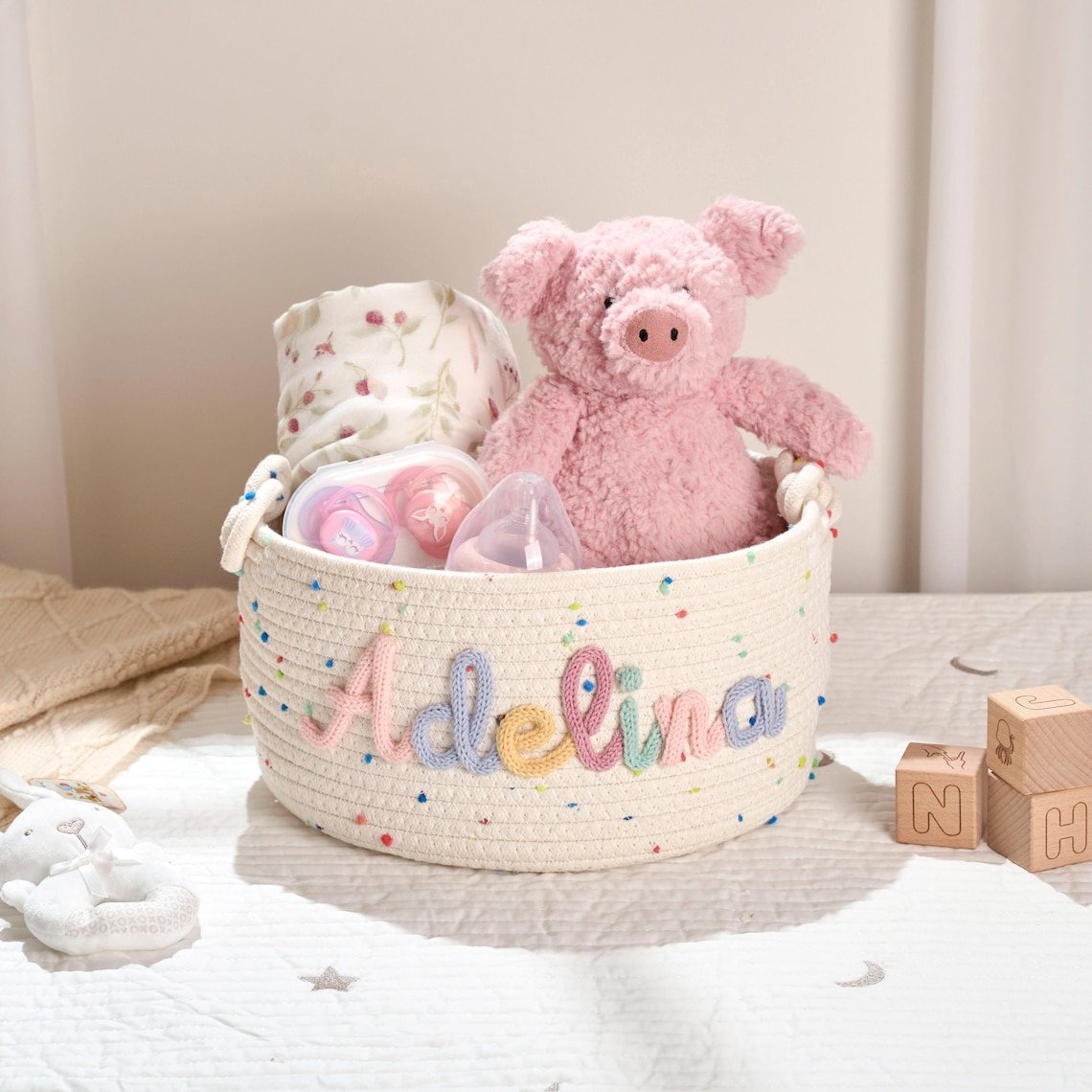 Handmade Candy Basket Personalized Name Storage Baby Shower Gift