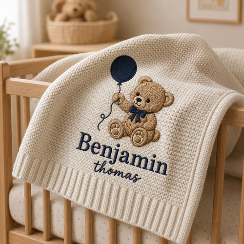 Personalized Teddy Bear Embroidered Baby Blanket