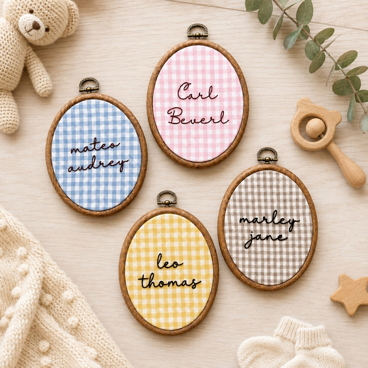 Personalized Gingham Name Embroidery Hoop