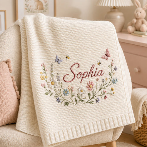 Personalized floral wreath baby blanket