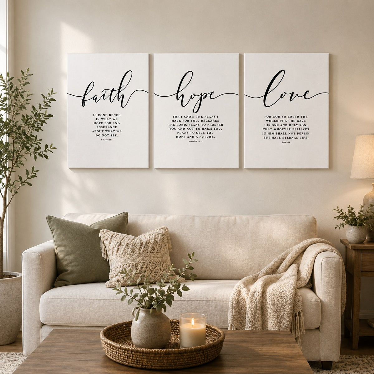 Faith Hope Love Bible Verse Canvas – Christian Scripture Wall Art