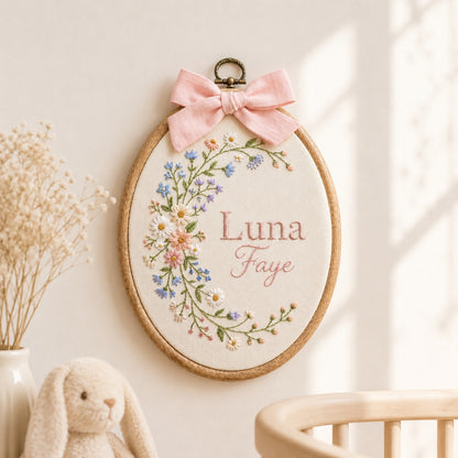 Personalized Oval Embroidery Hoop with Baby Floral