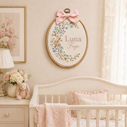 Personalized Oval Embroidery Hoop with Baby Floral