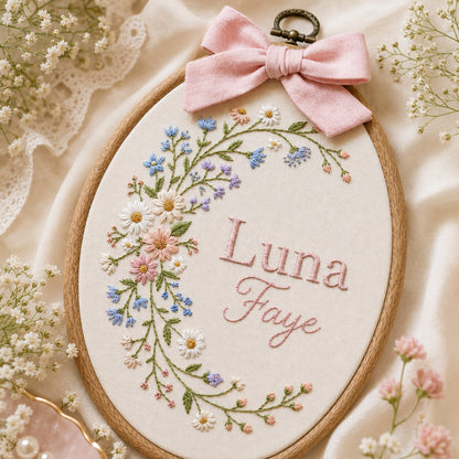 Personalized Oval Embroidery Hoop with Baby Floral