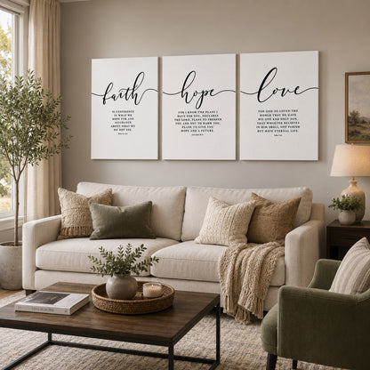 Faith Hope Love Bible Verse Canvas – Christian Scripture Wall Art