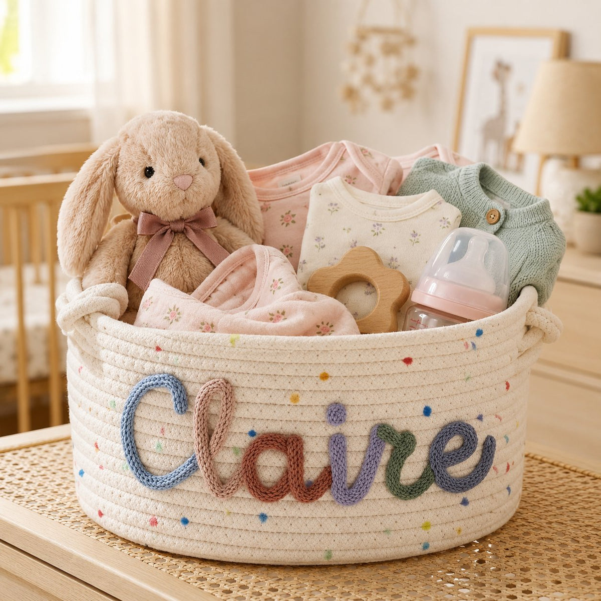 Handmade Candy Basket Personalized Name Storage Baby Shower Gift