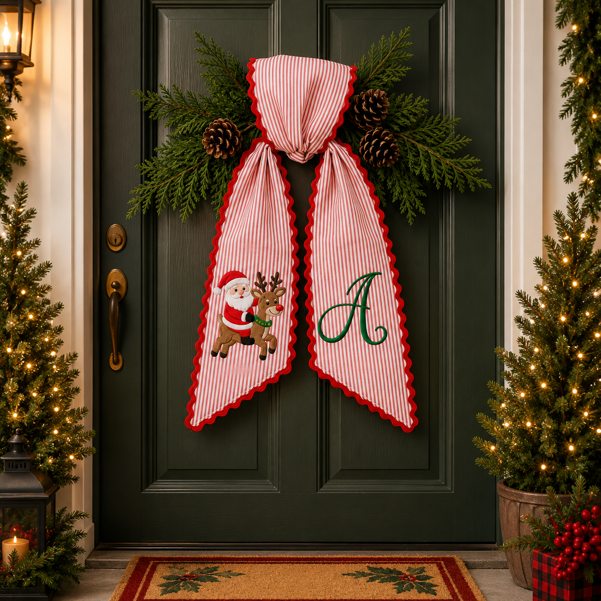Personalized Christmas Monogram Embroidered Door Wreath Sash