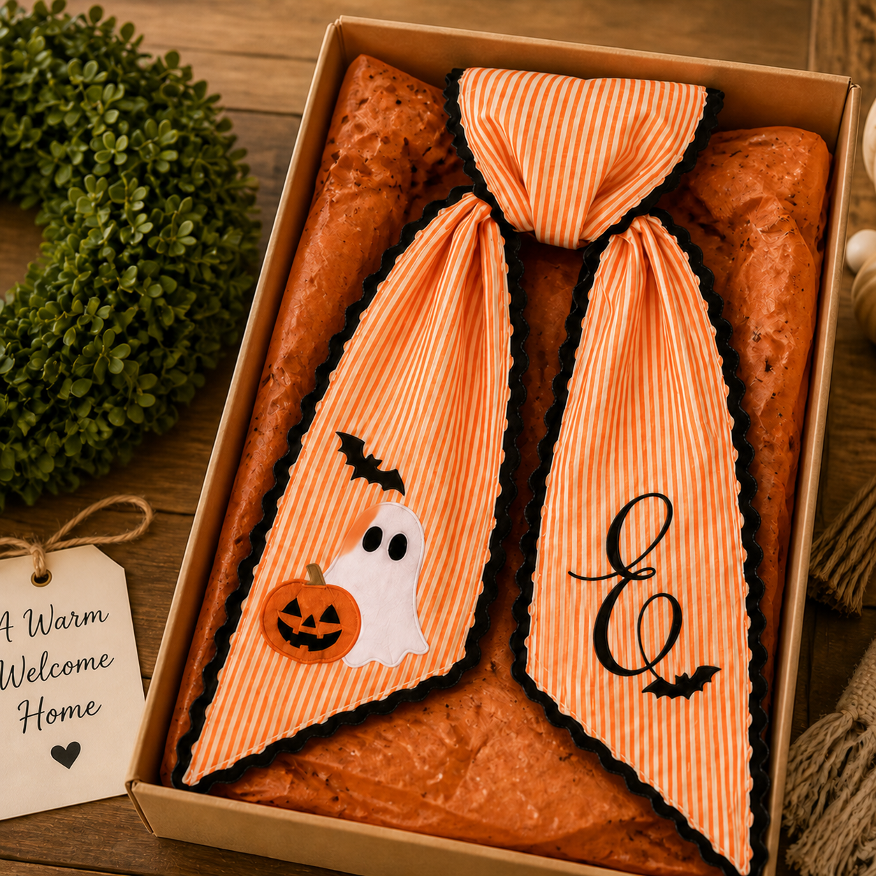 Personalized Halloween Ghost & Bat Embroidered Wreath Sash