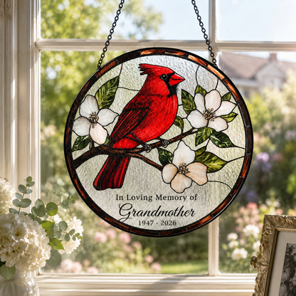 Personalized Cardinal Memorial Stained Glass Suncatcher