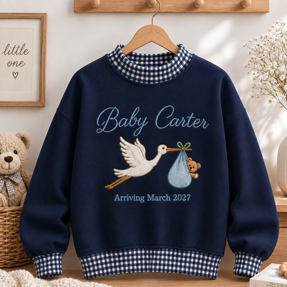 Personalized Baby Announcement Gingham Mockneck Sweatshirt