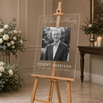 Personalized In Loving Memory Acrylic Photo Sign for Funeral Service