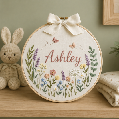 Personalized Butterfly Floral Baby Name Embroidery Hoop