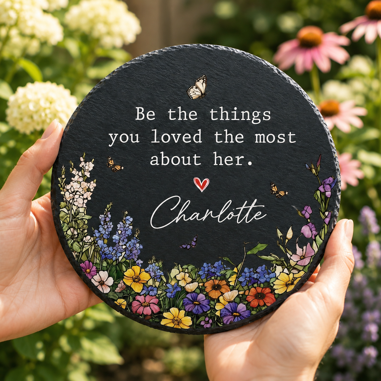 Personalized Floral Memorial Garden Stone