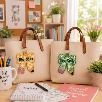 Personalized Teacher Pencil Bow Keychain