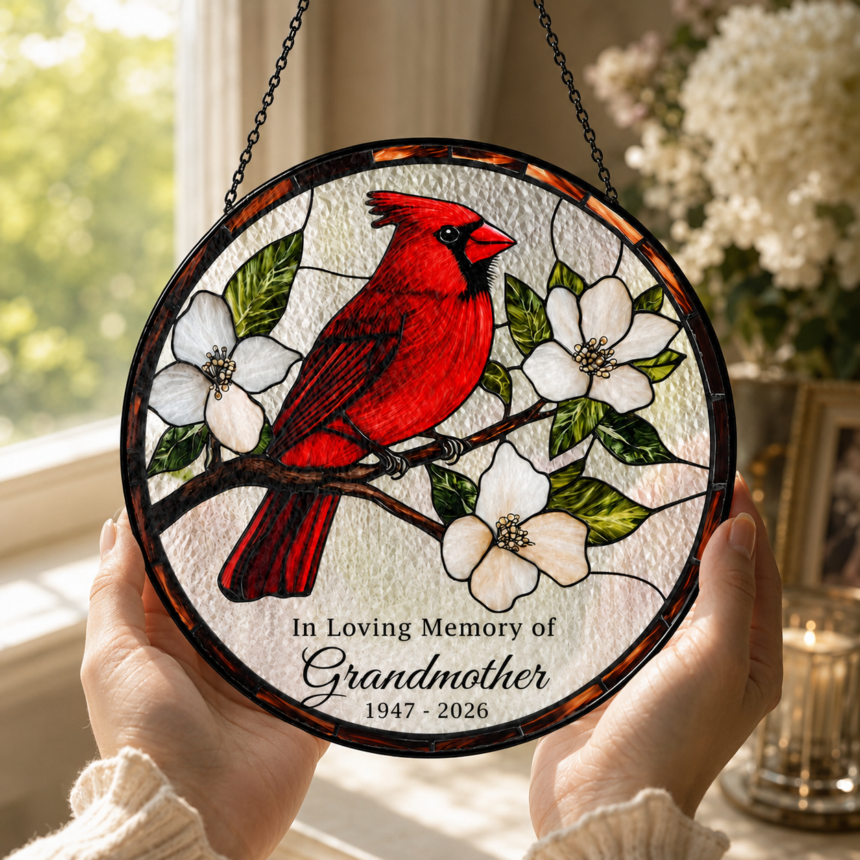 Personalized Cardinal Memorial Stained Glass Suncatcher