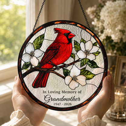 Personalized Cardinal Memorial Stained Glass Suncatcher