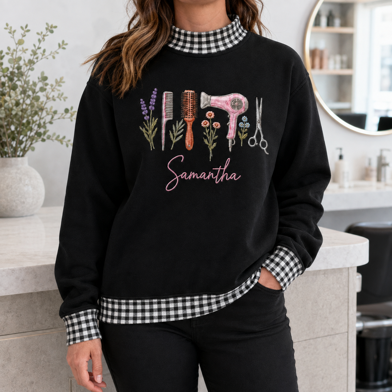 Chic Hairstylist Sweatshirt for Salon Pros with Personalized Name