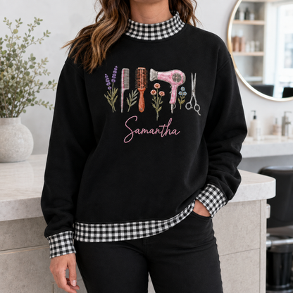 Chic Hairstylist Sweatshirt for Salon Pros with Personalized Name