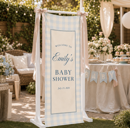 Personalized Blue Gingham Baby Shower Banner