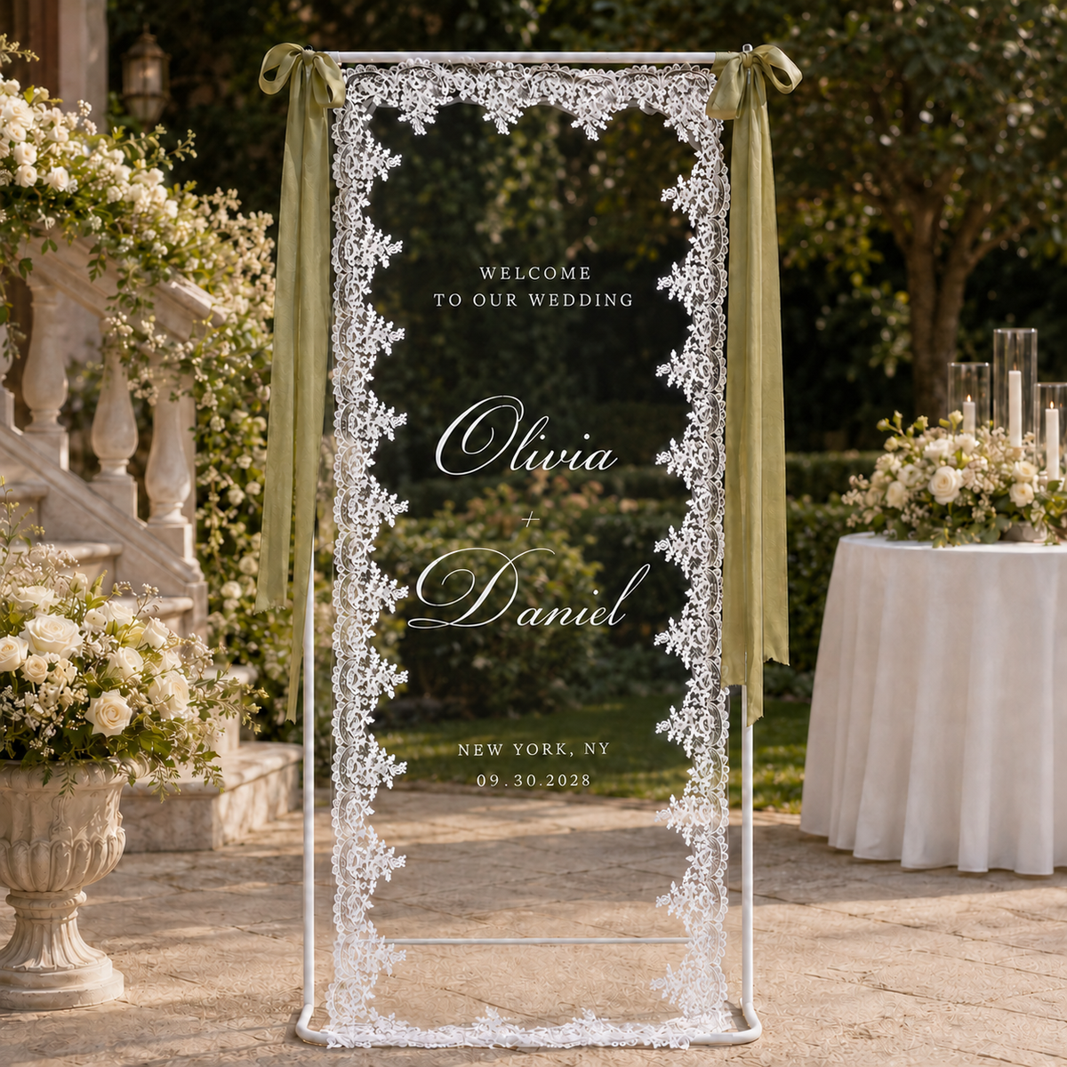 Personalized Romantic Lace Wedding Welcome Sign