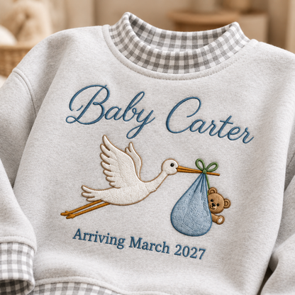 Personalized Baby Announcement Gingham Mockneck Sweatshirt