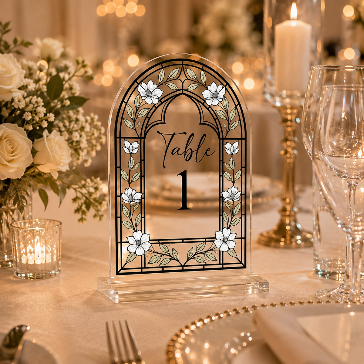 Personalized Floral Acrylic Wedding Table Number Sign
