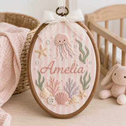 Personalized Under the Sea Embroidered Baby Name Sign