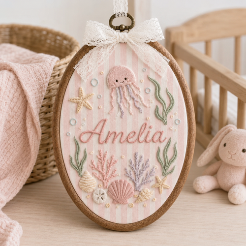Personalized Under the Sea Embroidered Baby Name Sign