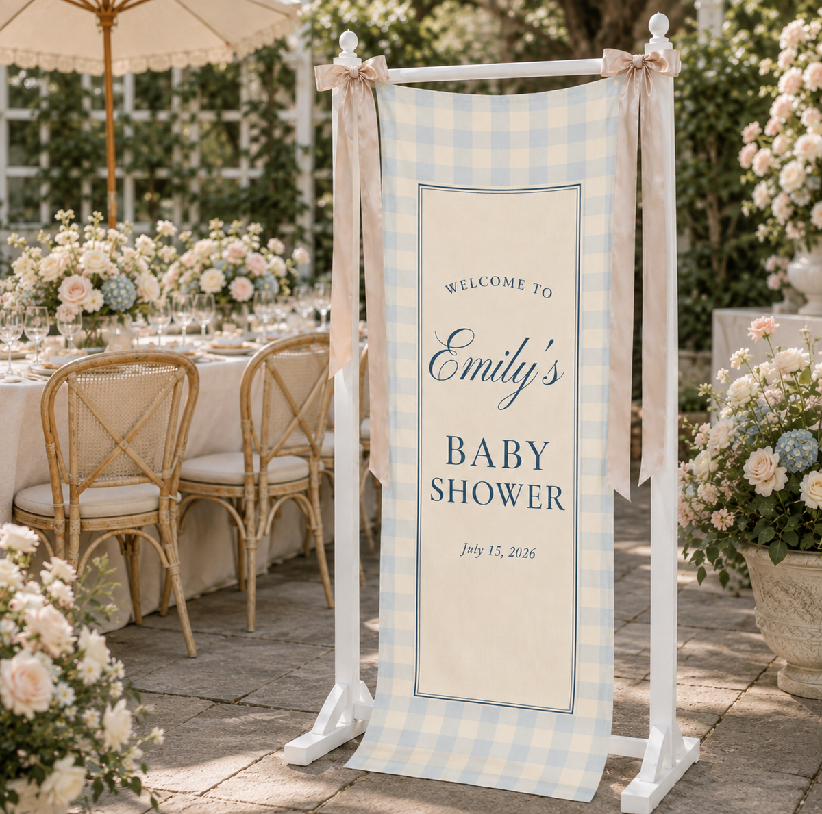 Personalized Blue Gingham Baby Shower Banner