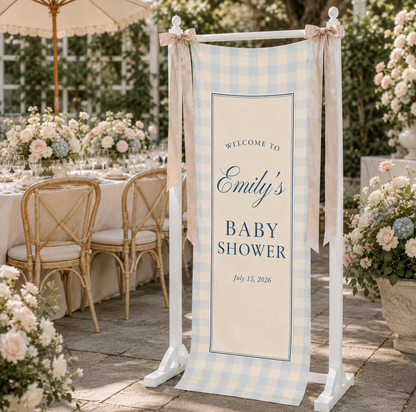 Personalized Blue Gingham Baby Shower Banner