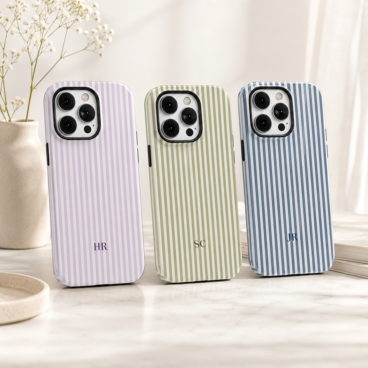 Personalized Striped Initial Phone Case