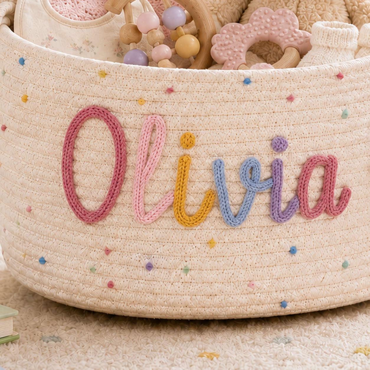 Handmade Candy Basket Personalized Name Storage Baby Shower Gift