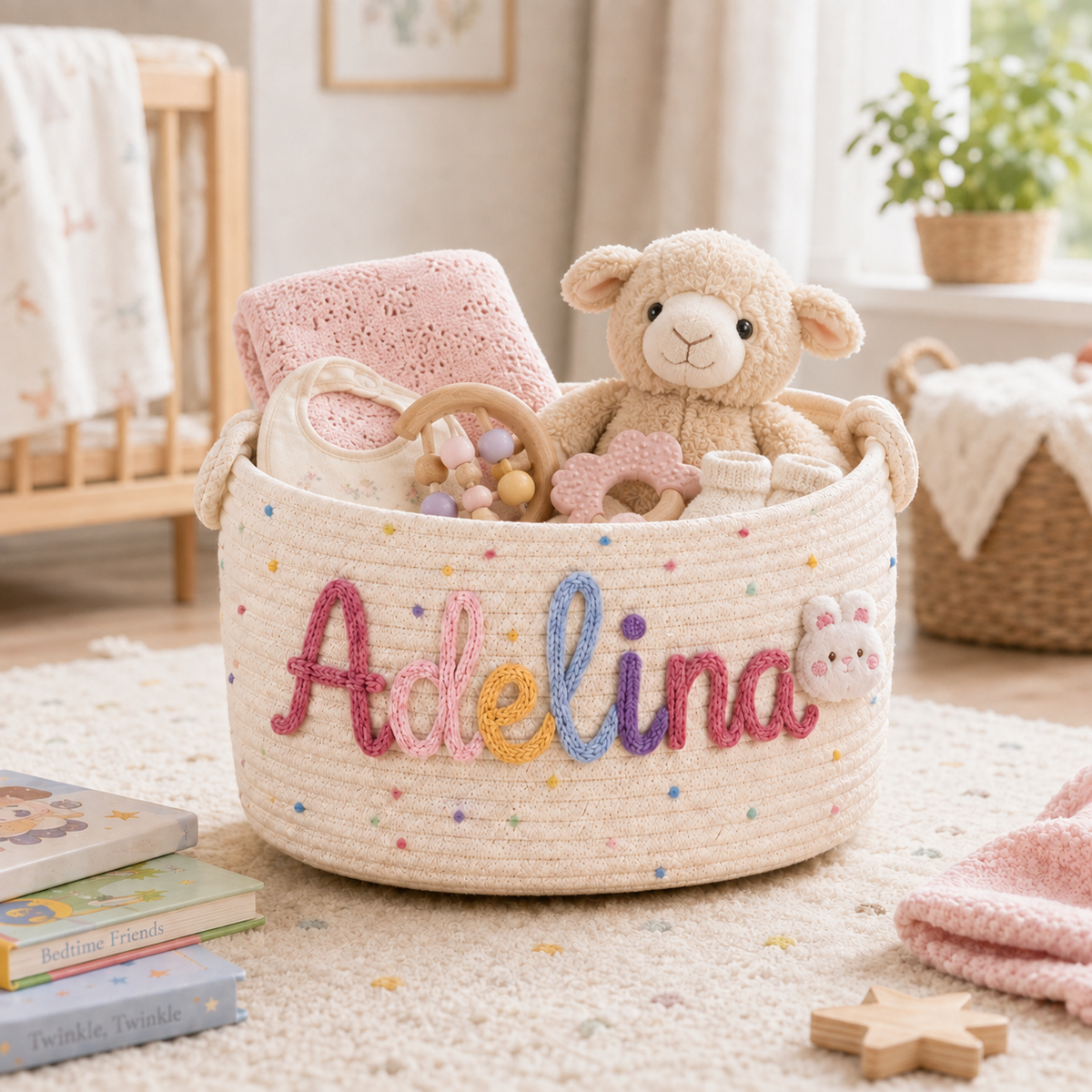 Handmade Candy Basket Personalized Name Storage Baby Shower Gift